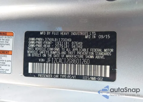 2016 Subaru Brz Limited from USA, damaged, VIN JF1ZCAC12G8601260